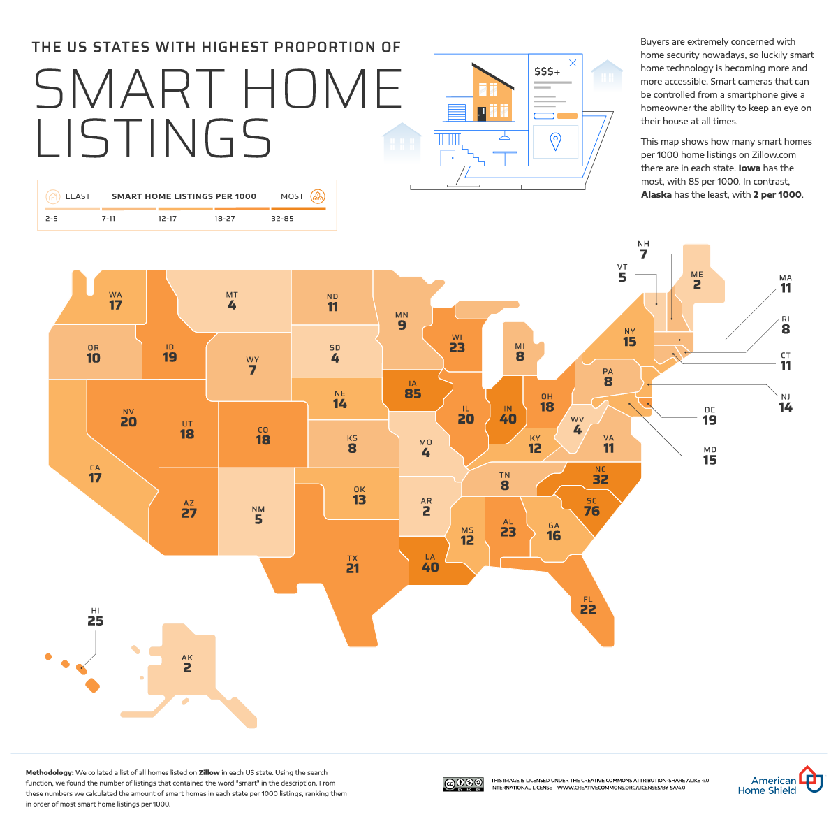 Which US States Have the Most Smart Home Listings Per 1K