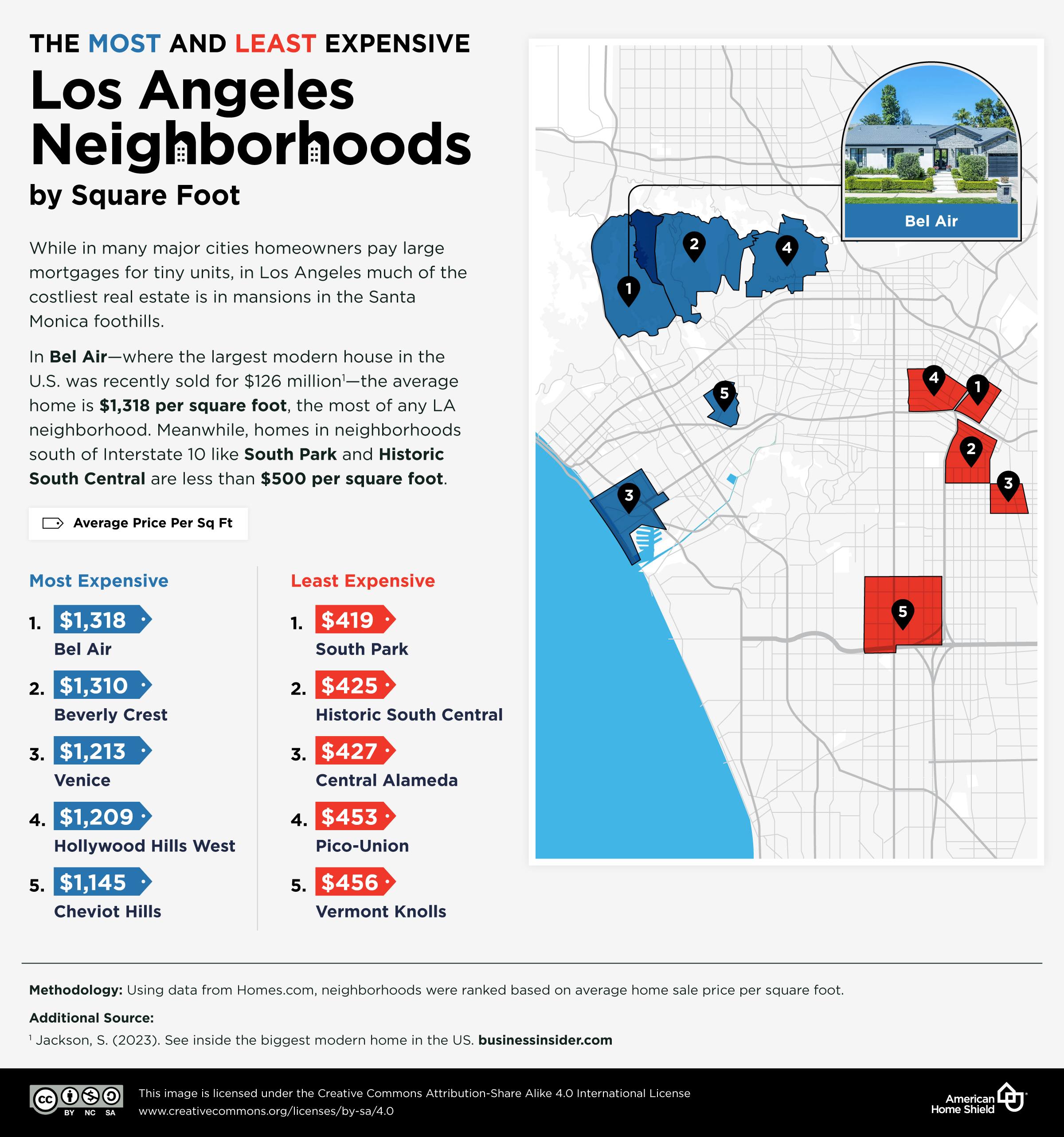 Most-least expensive LA neighborhoods per sq ft.