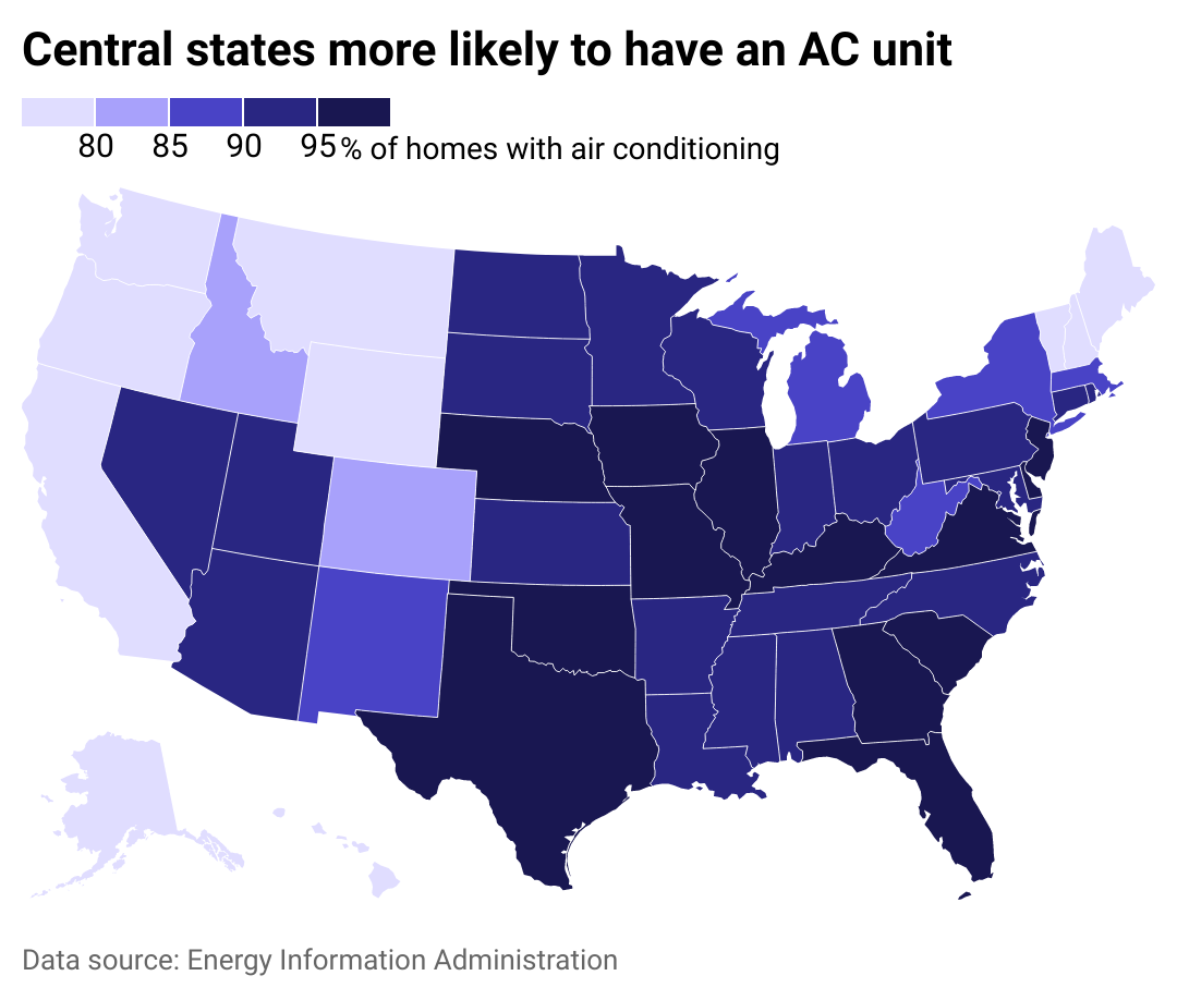 Chart of US and which states are more likely to have AC