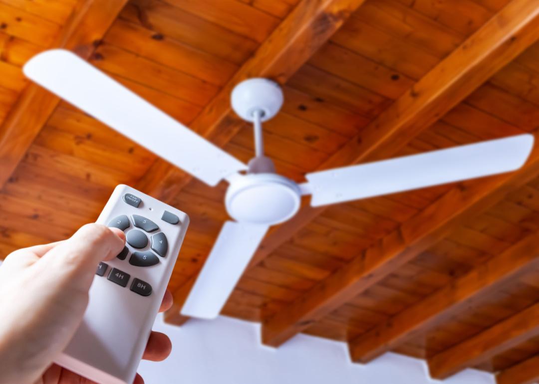Homeowner controls ceiling fan